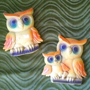 Vintage 1977 Chalkware Owls
